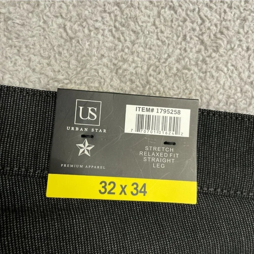 NEW Urban Star Men's 32X34 Stretch Relaxed Fit Straight Leg Pants Dark Gray